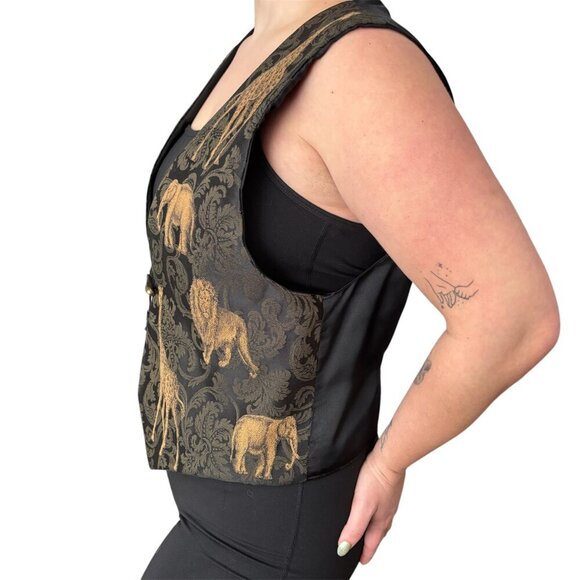 Vintage 90s Safari Animal Tapestry Vest - Picture 3 of 11